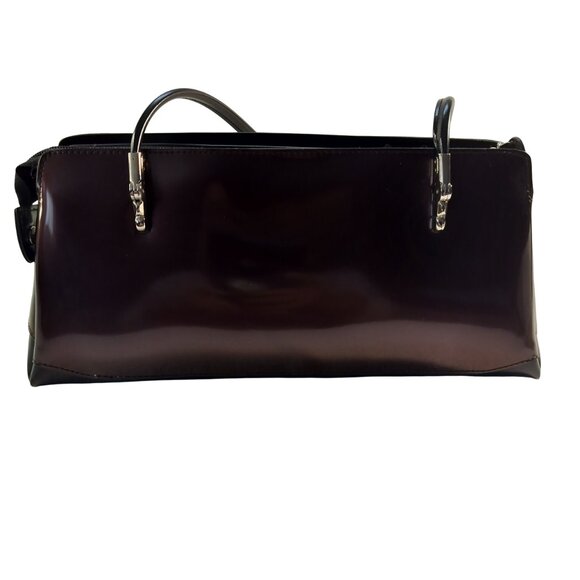 BEIJO HANDBAG Classic London Paris New York Brown Patent Leather Shoulder Bag - Picture 2 of 12